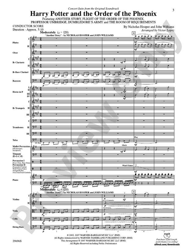 Harry Potter and the Order of the Phoenix, Concert Suite from – Full Orchestra Conductor Score & Parts (Digital Download)