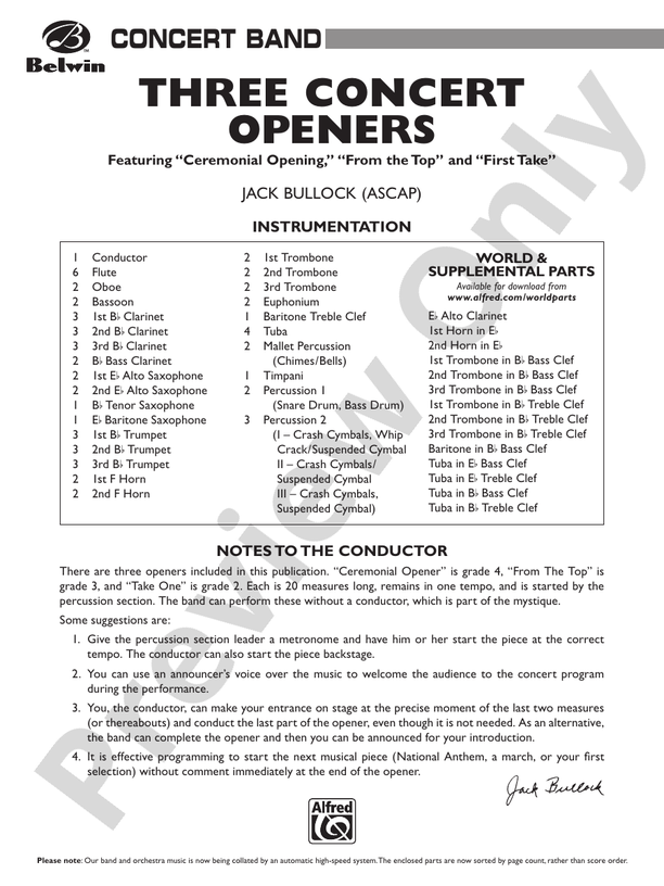 Three Concert Openers - Concert Band Conductor Score & Parts (Digital Download)