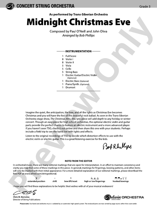 Midnight Christmas Eve/PCS - String Orchestra Conductor Score & Parts (Digital Download)
