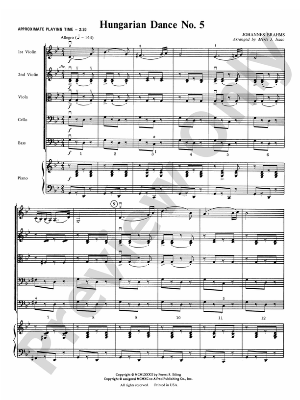Hungarian Dance No. 5 – String Orchestra Conductor Score & Parts (Digital Download)