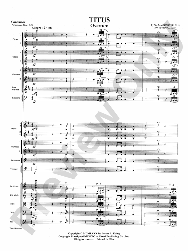 Titus Overture – Full Orchestra Conductor Score & Parts (Digital Download)
