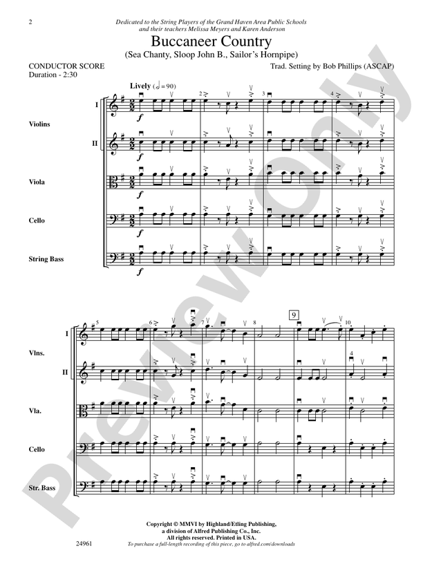 Buccaneer Country – String Orchestra Conductor Score & Parts (Digital Download)
