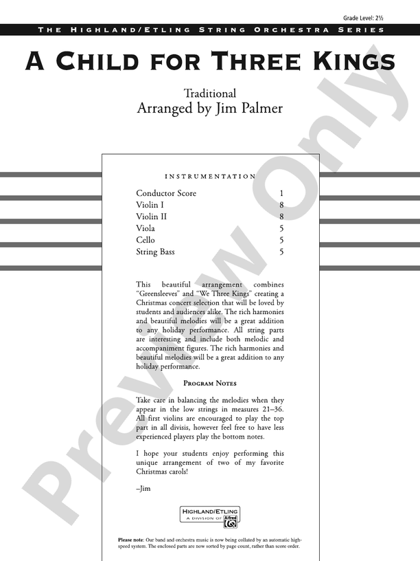 A Child for Three Kings - String Orchestra Conductor Score & Parts (Digital Download)