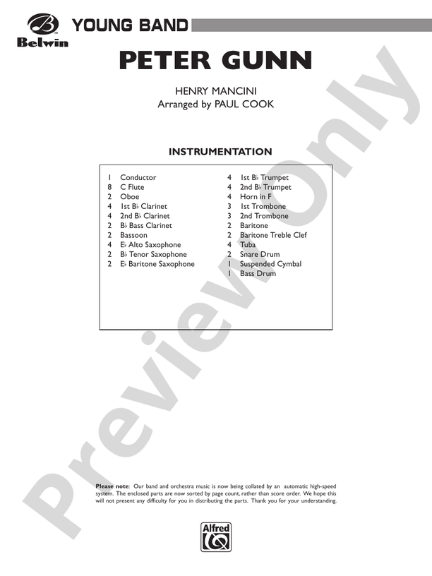Peter Gunn (Grade 2) - Concert Band Conductor Score & Parts (Digital Download)