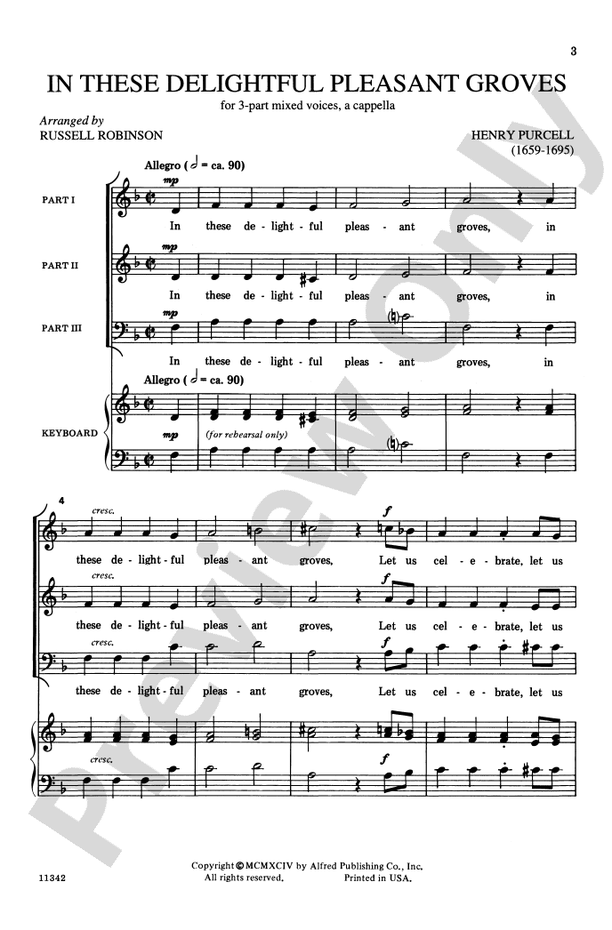 In These Delightful Pleasant Groves – 3-Part Mixed, a cappella Choral Octavo (Digital Download)