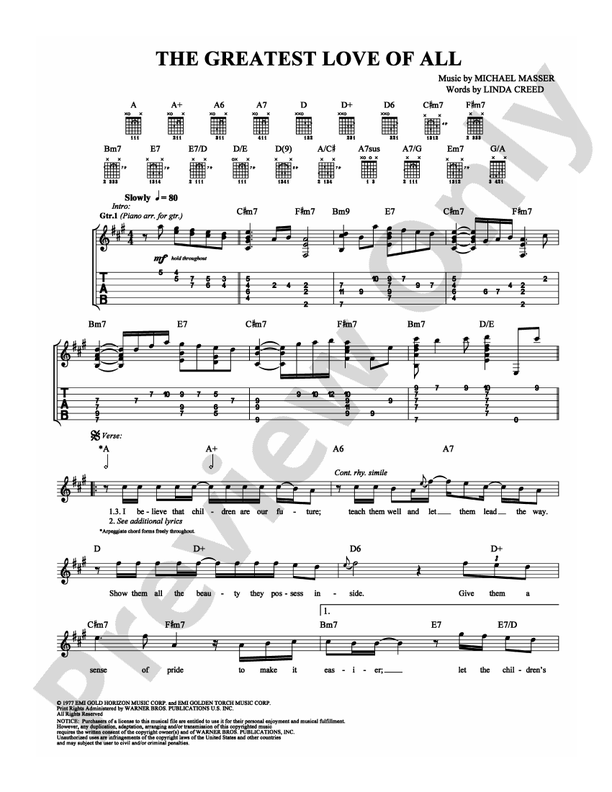 The Greatest Love of All - Whitney Houston - Guitar TAB (Digital Download)