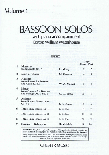 Bassoon Solos Volume 1 - Bassoon by Waterhouse Chester CH55092