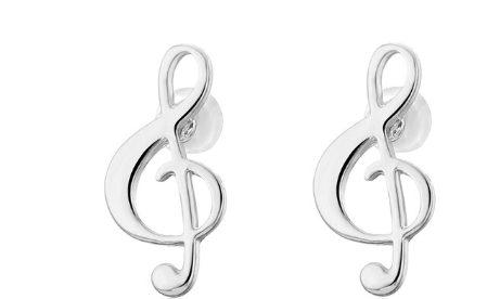 Silver Treble Clef Stud Earrings