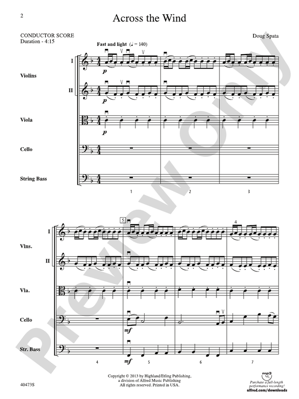 Across the Wind – String Orchestra Conductor Score & Parts (Digital Download)