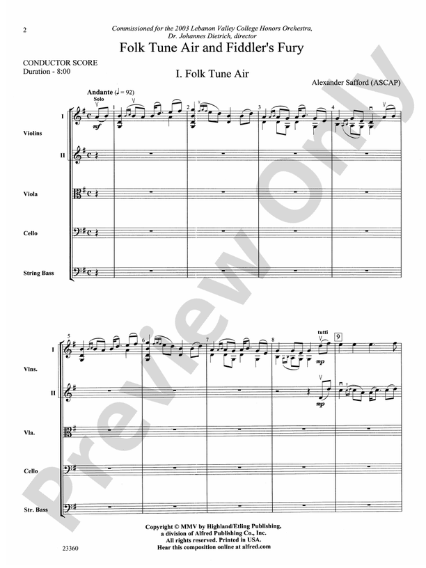Folk Tune Air and Fiddler's Fury – String Orchestra Conductor Score & Parts (Digital Download)