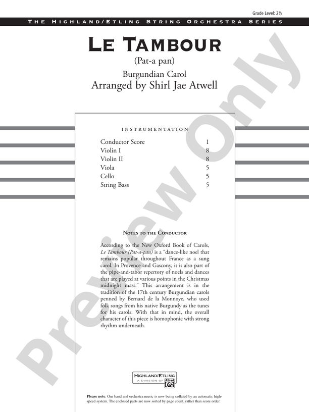 Le Tambour (Pat-a-Pan) – String Orchestra Conductor Score & Parts (Digital Download)