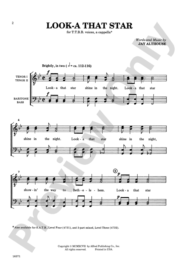 Look-A That Star – TTBB, a cappella Choral Octavo (Digital Download)