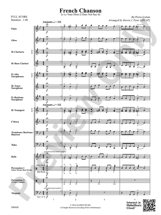 French Chanson – Concert Band Conductor Score & Parts (Digital Download)