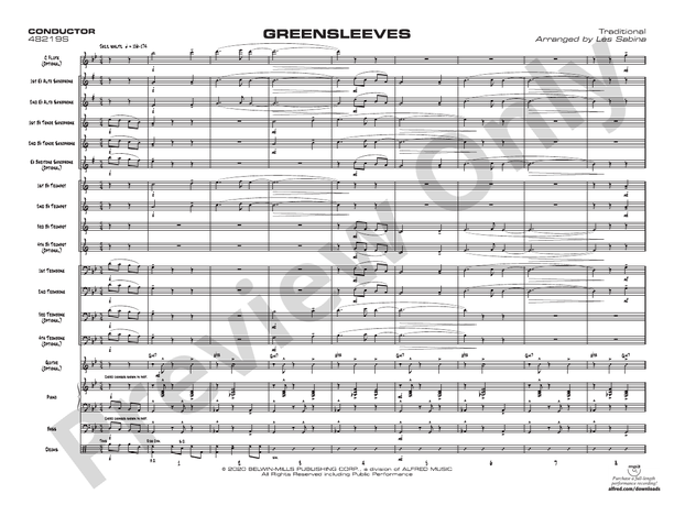 Greensleeves (Grade 2) – Jazz Ensemble Conductor Score & Parts (Digital Download)