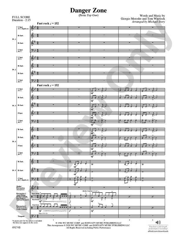 Danger Zone (Flexible Arrangement) - Concert Band Conductor Score & Parts (Digital Download)