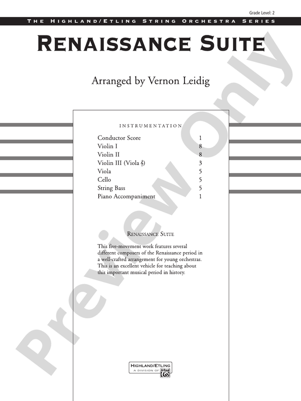 Renaissance Suite – String Orchestra Conductor Score & Parts (Digital Download)