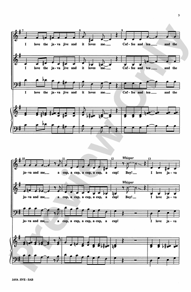 Java Jive – SAB, a cappella Choral Octavo - Digital Sheet Music Download (Digital Download)