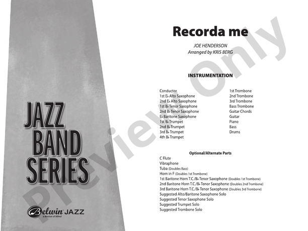 Recorda me (Grade 3.5) - Jazz Ensemble Conductor Score & Parts (Digital Download)