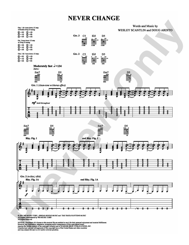 Never Change - Guitar TAB (Digital Download)