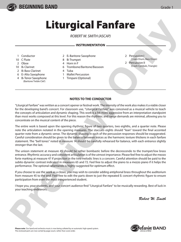 Liturgical Fanfare - Concert Band Conductor Score & Parts (Digital Download)