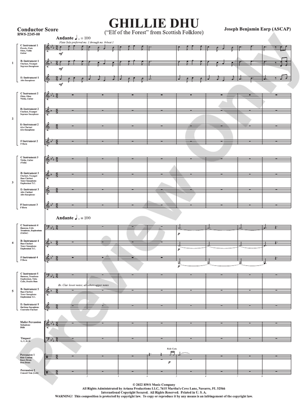 Ghillie Dhu - "Elf of the Forest" from Scottish Folklore (Custom Concert Band) - Concert Band Conductor Score & Parts(Digital Download)