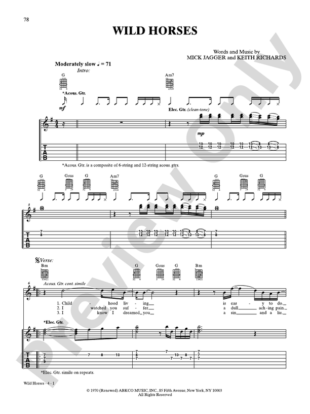 Wild Horses (20 Classic Hits) - Guitar TAB (Digital Download)
