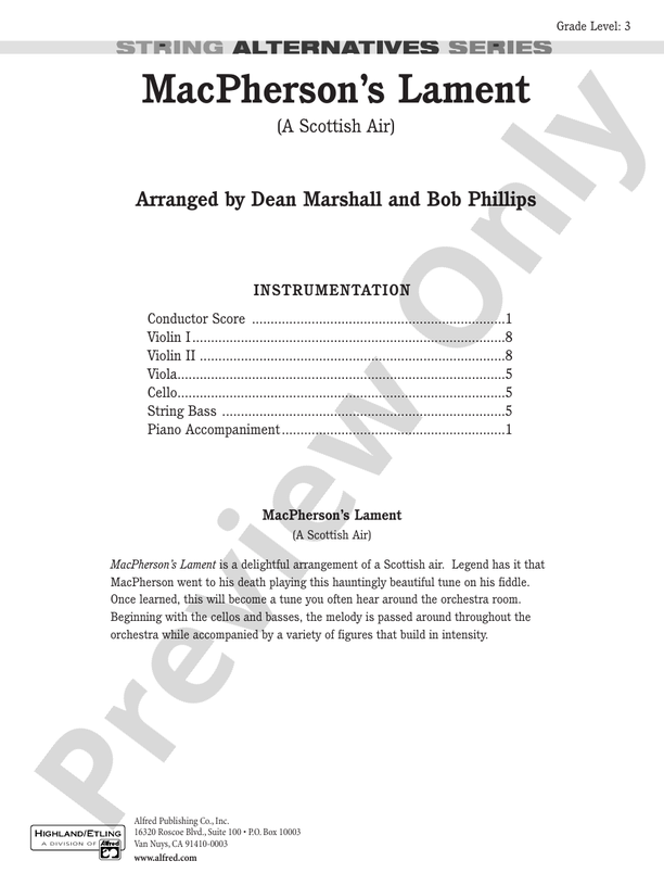 MacPherson's Lament (A Scottish Air) – String Orchestra Conductor Score & Parts (Digital Download)