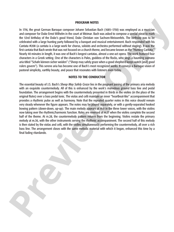 Sheep May Safely Graze (Grade 1.5) – String Orchestra Conductor Score & Parts (Digital Download)