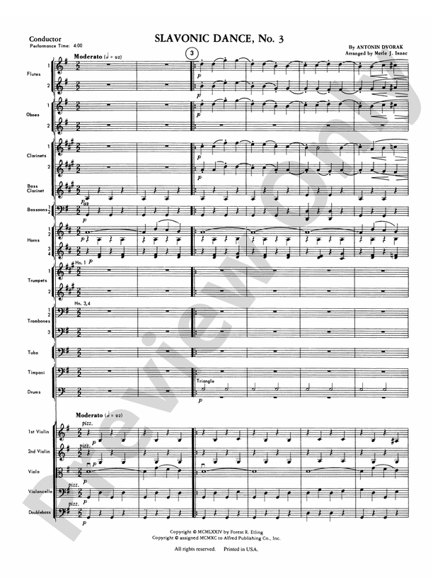 Slavonic Dance No. 3 – Full Orchestra Conductor Score & Parts (Digital Download)