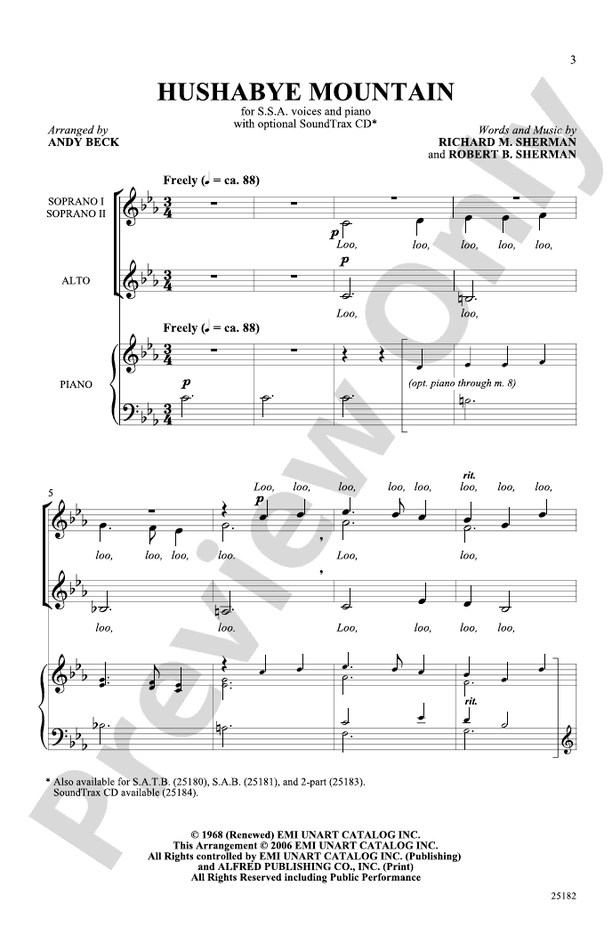 Hushabye Mountain (from the musical Chitty Chitty Bang Bang) – SSA Choral Octavo (Digital Download)