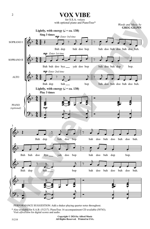 Vox Vibe - SSA Choral Octavo (Digital Download)