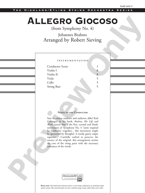 Allegro Giocoso (From Symphony No. 4) – String Orchestra Conductor Score & Parts (Digital Download)