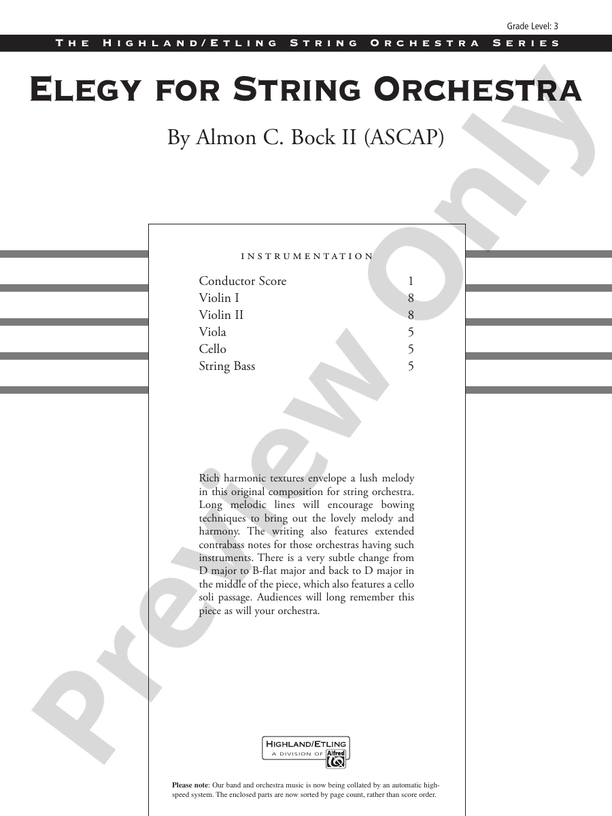 Elegy for String Orchestra – String Orchestra Conductor Score & Parts (Digital Download)