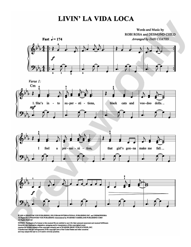 Livin' la Vida Loca - Arr. Dan Coates - Easy Piano (Digital Download)