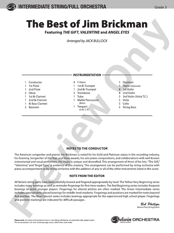 The Best of Jim Brickman - Full Orchestra Conductor Score & Parts (Digital Download)