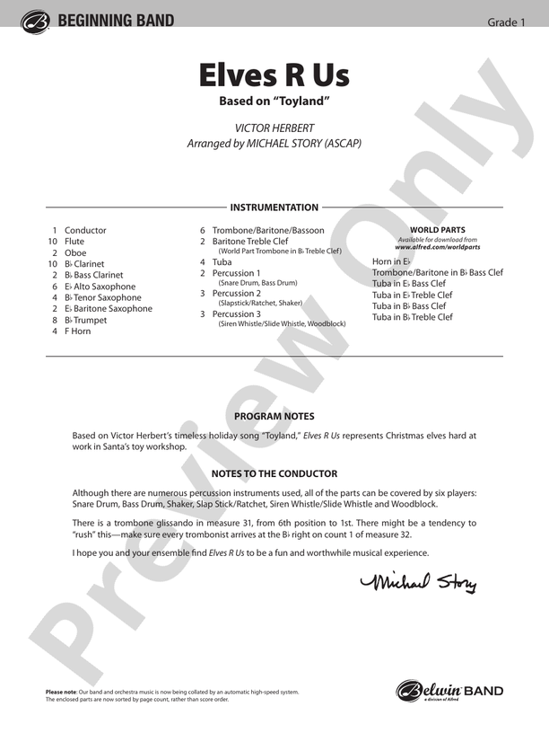 Elves R Us (Based on Toyland) - Concert Band Conductor Score & Parts (Digital Download)