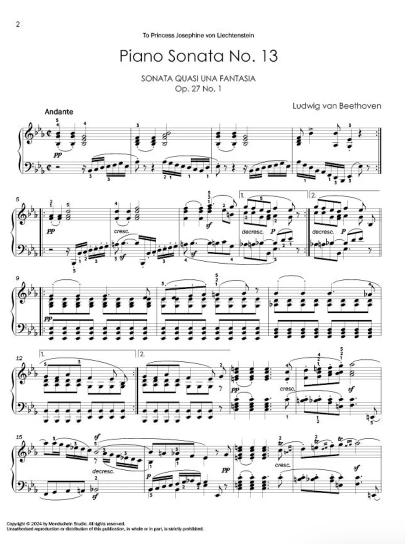 Beethoven - Piano Sonata No.13, Op.27 No.1 - Piano Solo Mondschein MSP528492