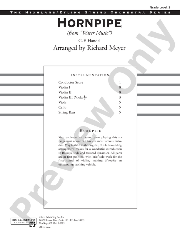 Hornpipe (from Water Music) – String Orchestra Conductor Score & Parts (Digital Download)