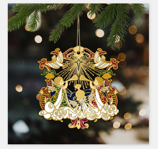 Deva Adornments Music Christmas Decoration Brass Angels with Trumpets and Doves