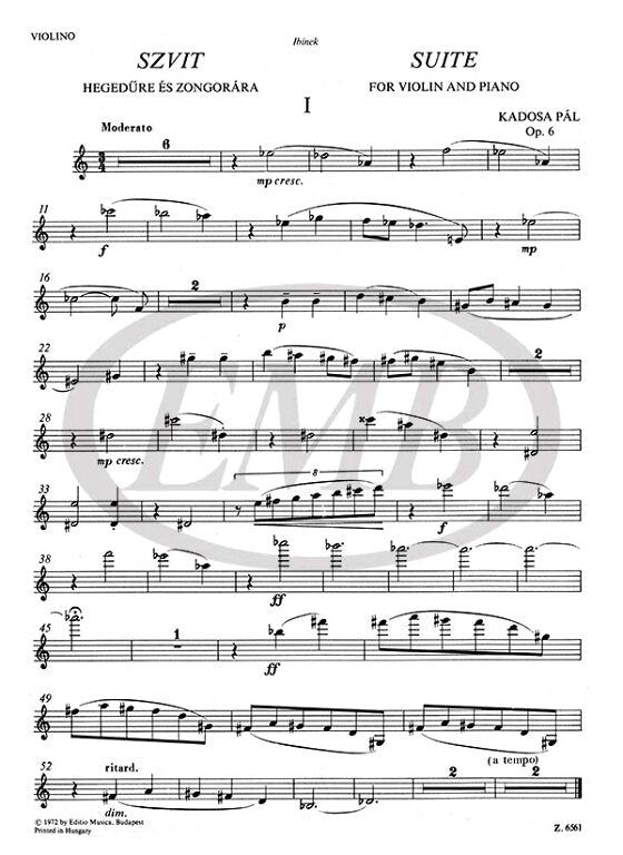 Kadosa - Suite Op6 - Violin/Piano Accompaniment EMB Z6561