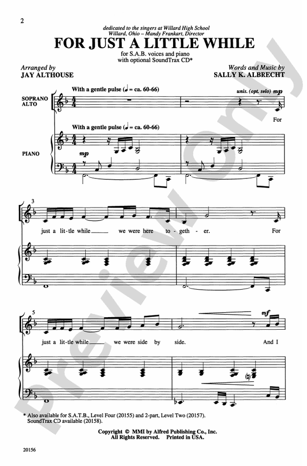 For Just a Little While – SAB Choral Octavo (Digital Download)