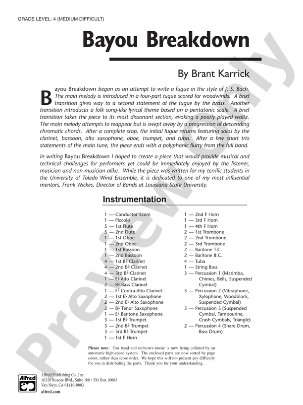 Bayou Breakdown - Concert Band Conductor Score & Parts (Digital Download)