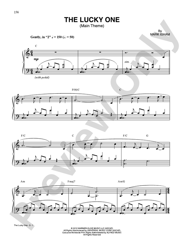 The Lucky One (Main Theme) - Piano (Digital Download)