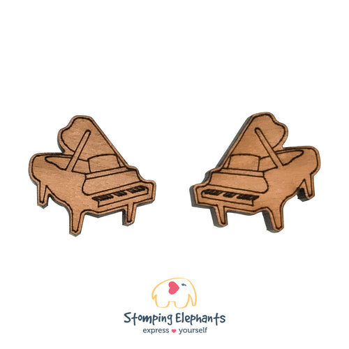 Stud Earrings Wooden in the Shape of a Grand Piano