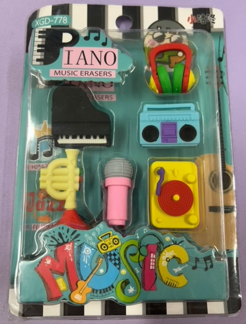 Green Box of Colourful Music Themed Erasers.