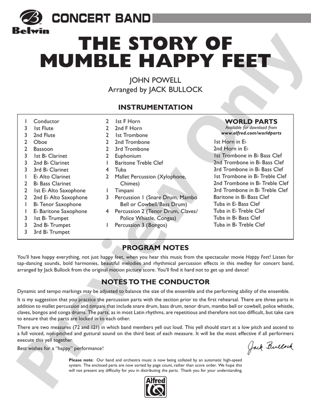 The Story of Mumble Happy Feet - Concert Band Conductor Score & Parts (Digital Download)
