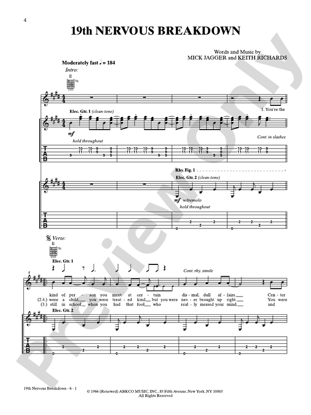 19th Nervous Breakdown - Guitar TAB (Digital Download)