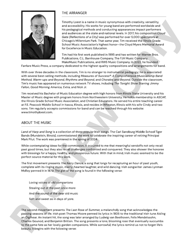 Land of Harp and Song - Concert Band Conductor Score & Parts(Digital Download)