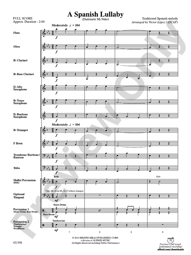A Spanish Lullaby - Concert Band Conductor Score & Parts (Digital Download)
