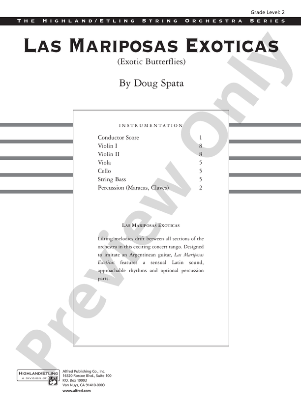 Las Mariposas Exoticas – String Orchestra Conductor Score & Parts (Digital Download)